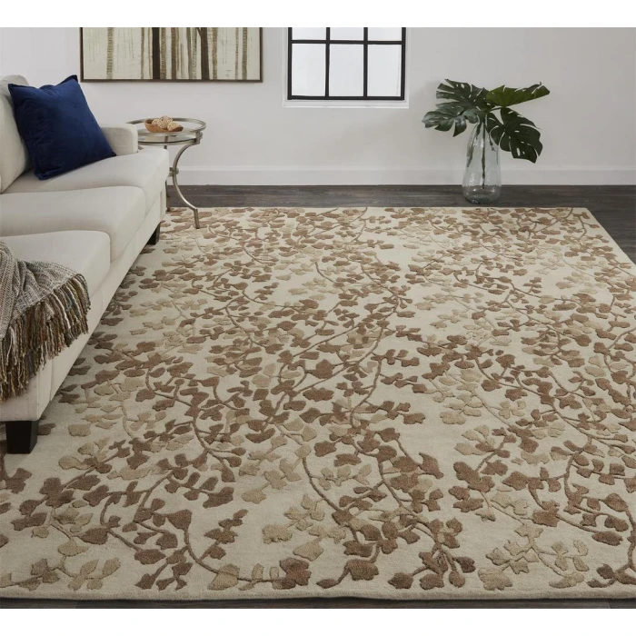 Feizy Bella Casual Floral & Botanical, Ivory/Taupe/Brown, 8' x 10' Area Rug