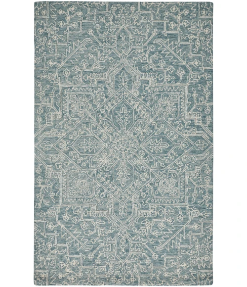 Feizy Belfort Vintage Medallion, Blue/Ivory/Green, 12' x 15' Area Rug