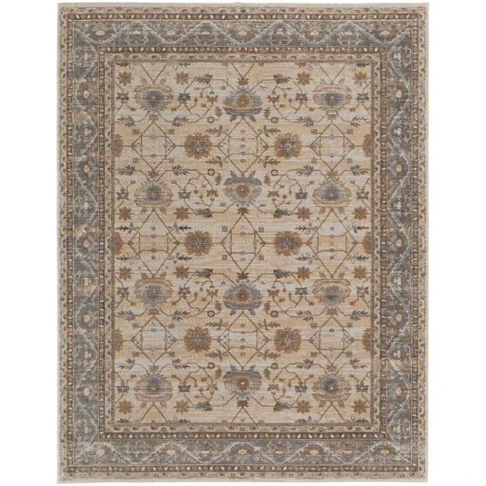 Feizy Celene Luxury & Glam Bordered, Tan/Ivory/Gray, 7'-9" x 7'-9" Round Rug