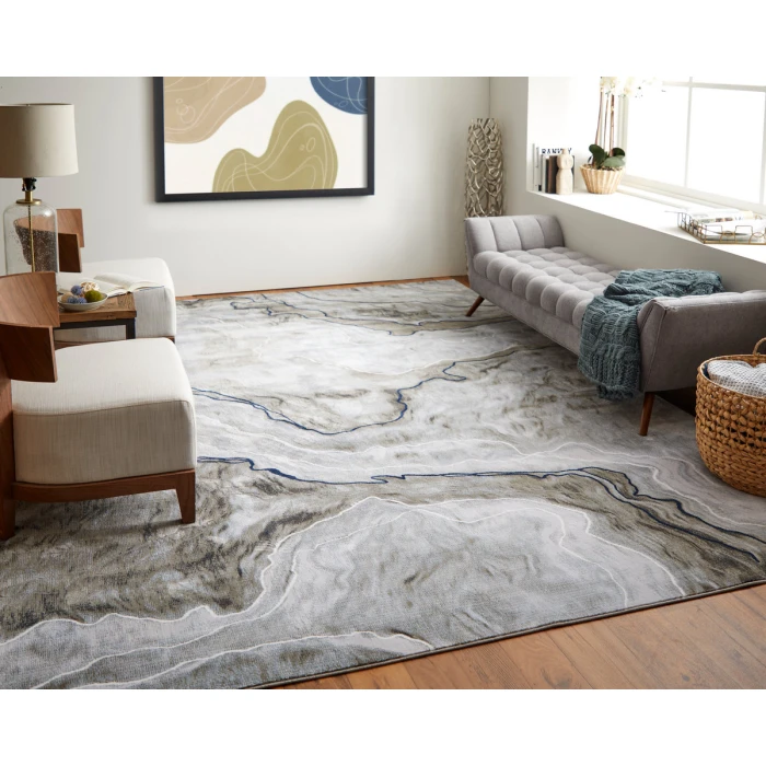 Feizy Gaspar Industrial Abstract, Taupe/Gray/Blue, 5'-2" x 7'-2" Area Rug