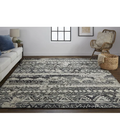 Feizy Palomar Luxe Hand-Knot Area Rug, Charcoal Gray/Light Beige, 7x9in x 9x9in