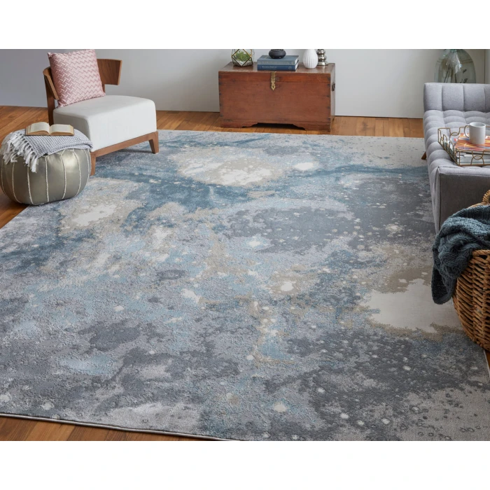 Feizy Astra Industrial Abstract, Blue/Gray/Ivory, 2'-10" x 7'-10" Runner