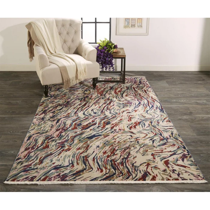 Feizy Torina Bohemian & Eclectic Abstract, Blue/Purple/Ivory, 9'-6" x 12'-7" Area Rug