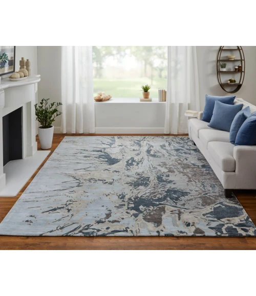 Feizy Zarah Industrial Watercolor, Blue/Taupe/Green, 8' x 10' Area Rug