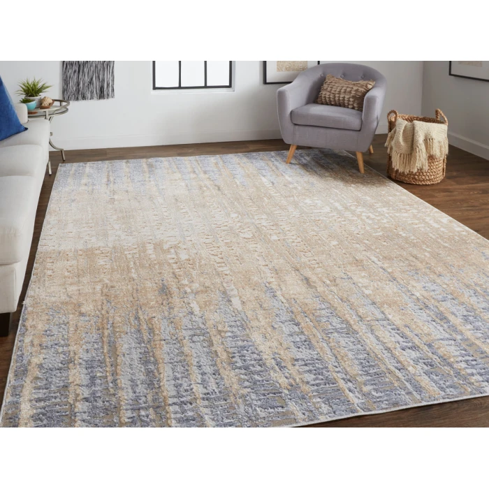 Feizy Laina Industrial Gradient & Ombre, Tan/Brown/Blue, 9'-8" x 12'-8" Area Rug