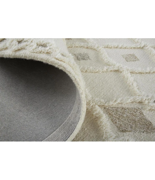 Feizy Anica Moroccan Wool Rug w/Ornamental Diamonds, Ivory/Tan, 2ft x 3ft Accent Rug