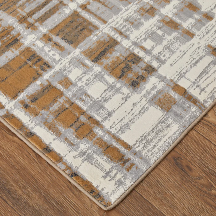 Feizy Clio Industrial Abstract, Blue/Orange/Gray, 2'-9" x 7'-10" RUNNER Runner
