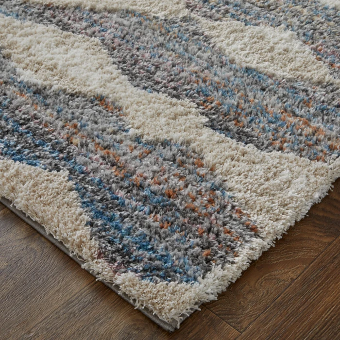 Feizy Mynka Bohemian & Eclectic Diamond, Tan/Ivory/Blue, 4' x 6' Accent Rug