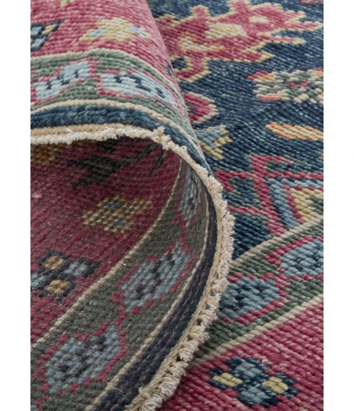 Feizy Piraj Nordic Hand-Knot Wool Rug, Carmine Pink/Indigo, 1ft-6in x 1ft-6in Square