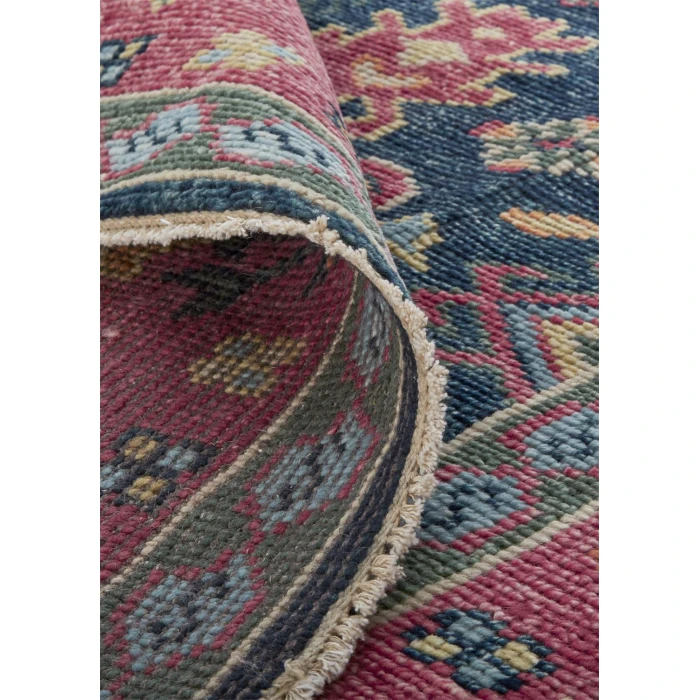 Feizy Piraj Nordic Hand-Knot Wool Rug, Carmine Pink/Indigo, 1ft-6in x 1ft-6in Square
