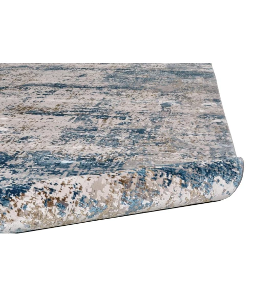 Feizy Cadiz Industrial Abstract, Ivory/Tan/Blue, 9'-9" x 13'-2" Area Rug