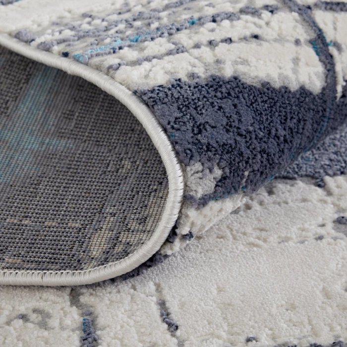 Feizy Indio Industrial Abstract, Ivory/Blue/Gray, 3'-11" x 6' Accent Rug