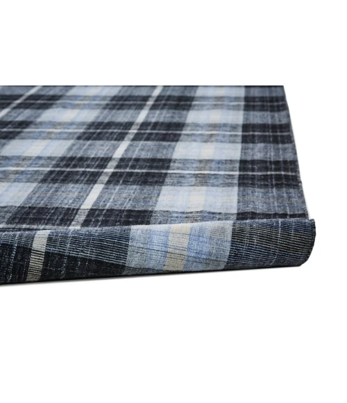 Feizy Crosby Eco-Friendly PET Dhurrie, Black/Sky Blue, 8ft x 10ft Area Rug