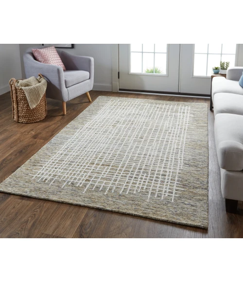 Feizy Maddox Modern Tufted Architectural Area Rug, Pebble Tan/Ivory, 9ft x 12ft