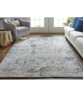 Feizy Laina Industrial Abstract, Ivory/Gray/Blue, 7'-10" x 9'-6" Area Rug