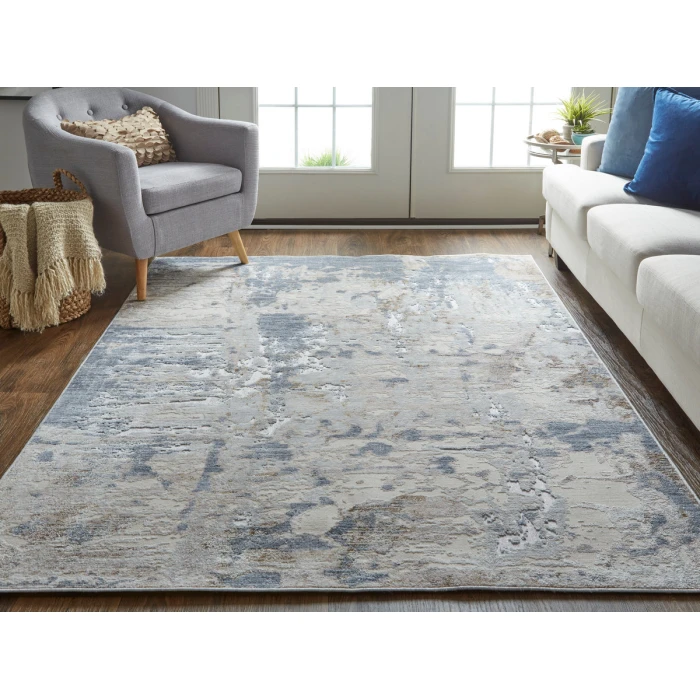 Feizy Laina Industrial Abstract, Ivory/Gray/Blue, 2' x 3' Accent Rug