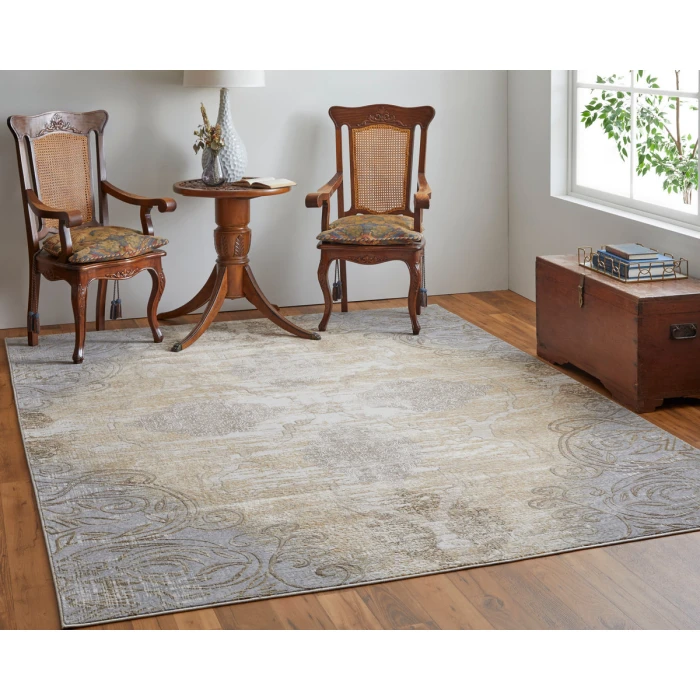 Feizy Celene Vintage Medallion, Silver/Tan/Gray, 7'-9" x 10' Area Rug