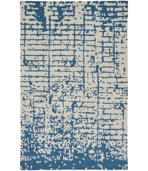 Feizy Dineen Mid-Century Modern Abstract, Ivory/Blue, 8' x 10' Area Rug