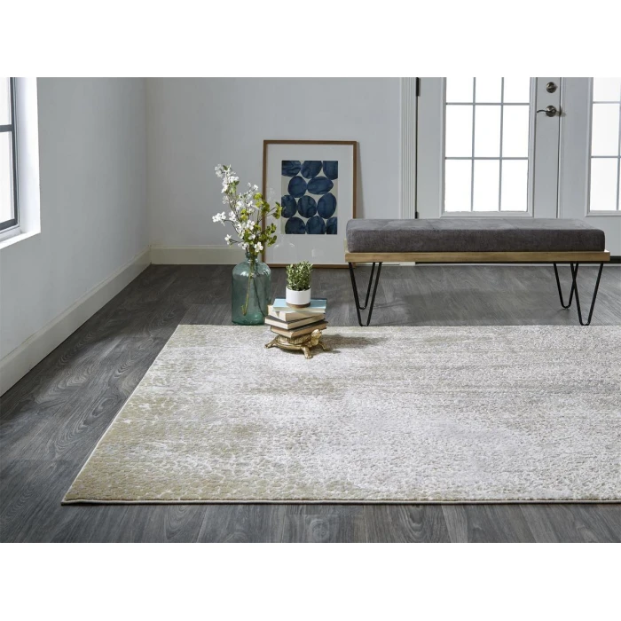 Feizy Aura Industrial Abstract, Ivory/Gray/Gold, 8' x 10' Area Rug