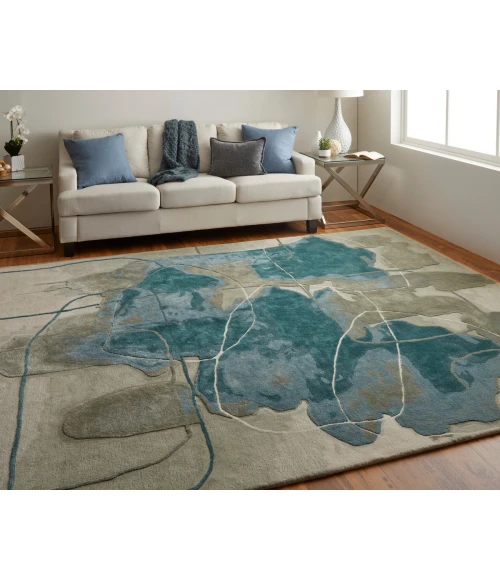 Feizy Anya Industrial Abstract, Blue/Gray/Ivory, 12' x 15' Area Rug