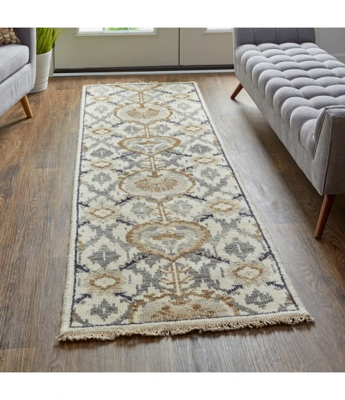 Feizy Beall Luxury Wool Rug, Ornamental Ikat, Beige, 2ft - 6in x 8ft, Runner