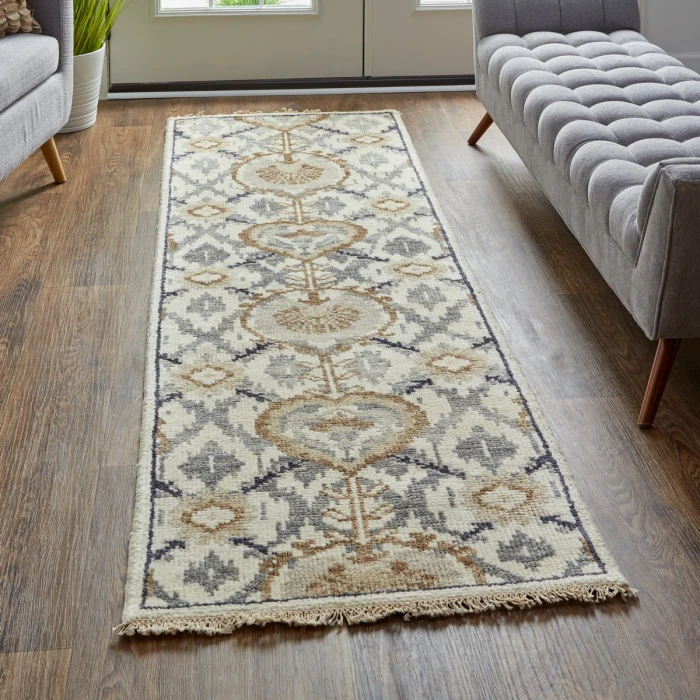 Feizy Beall Luxury Wool Rug, Ornamental Ikat, Beige, 2ft - 6in x 8ft, Runner