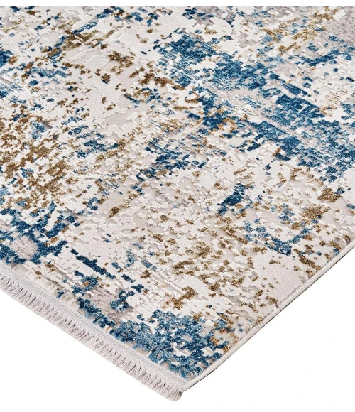 Feizy Cadiz Industrial Abstract, Ivory/Tan/Blue, 9'-9" x 13'-2" Area Rug