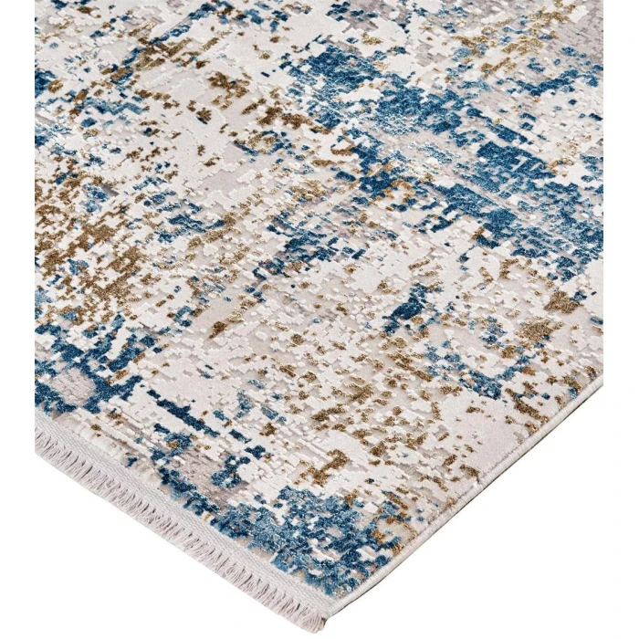Feizy Cadiz Industrial Abstract, Ivory/Tan/Blue, 12' x 18' Area Rug