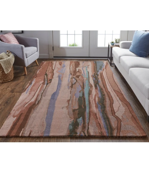 Feizy Amira Modern Watercolor Rug, Copper/Dusty Pink/Turquoise, 8ft x 10ft Area Rug
