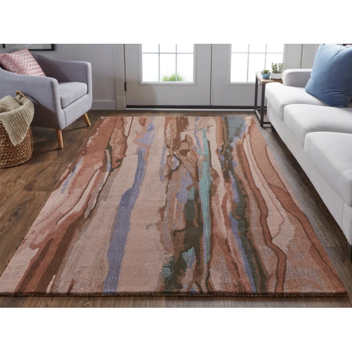 Feizy Amira Modern Watercolor Rug, Copper/Dusty Pink/Turquoise, 9ft x 12ft Area Rug