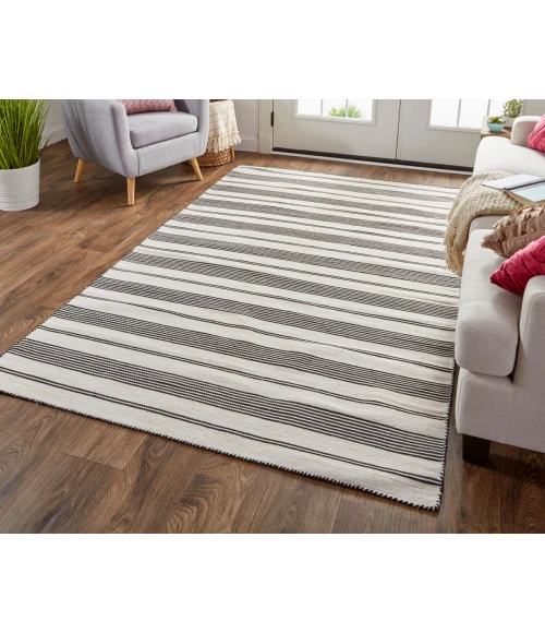 Feizy Duprine Casual Stripes, Black/White/Ivory, 10' x 14' Area Rug