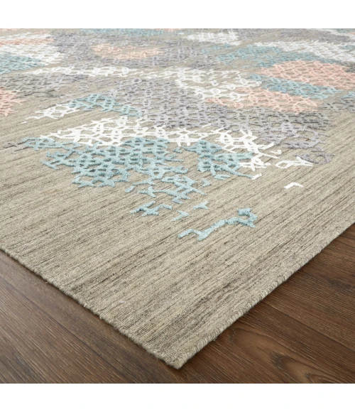 Elias Area Rug Feizy Elias Over Tufted Space Dyed Rug, Coral Pink/Blue/Taupe, 10ft x 14ft, Area Rug