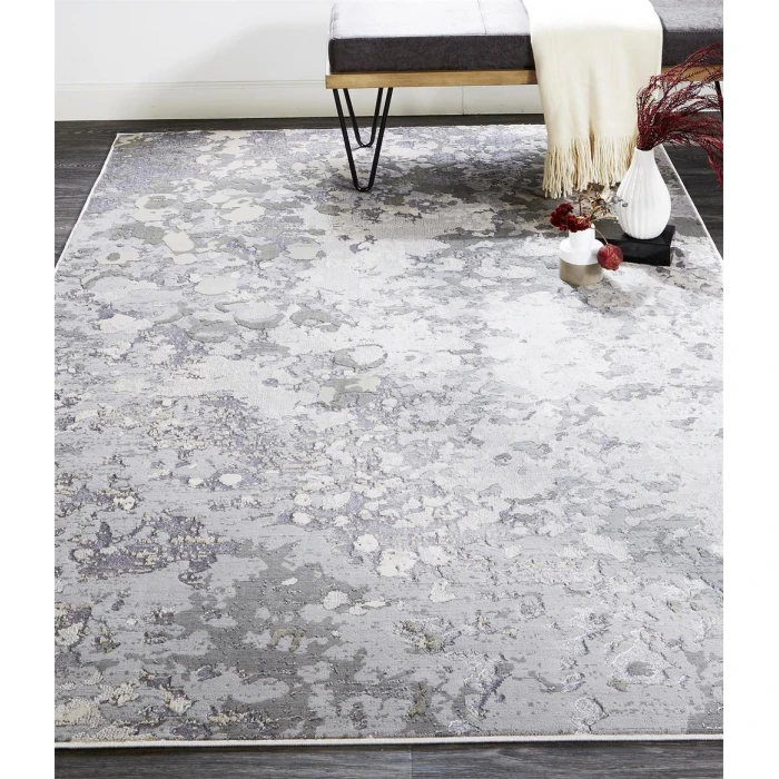 Feizy Micah Industrial Abstract, Silver/Gray/White, 3'-11" x 6' Accent Rug