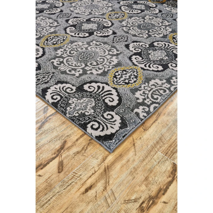 Feizy Bleecker Bohemian & Eclectic Damask, Ivory/Gray/Yellow, 10' x 13'-2" Area Rug