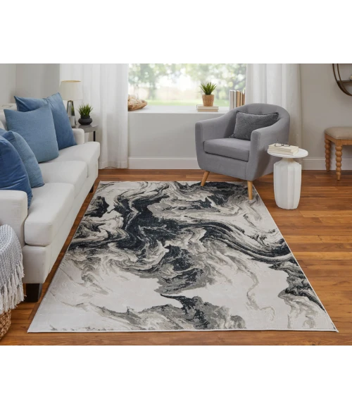 Feizy Micah Industrial Abstract, Ivory/Black/Taupe, 6'-7" x 9'-6" Area Rug