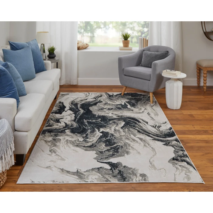 Feizy Micah Industrial Abstract, Ivory/Black/Taupe, 1'-8" x 2'-10" Accent Rug