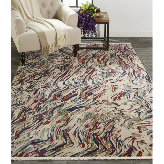 Feizy Torina Bohemian & Eclectic Abstract, Blue/Purple/Ivory, 9'-6" x 12'-7" Area Rug