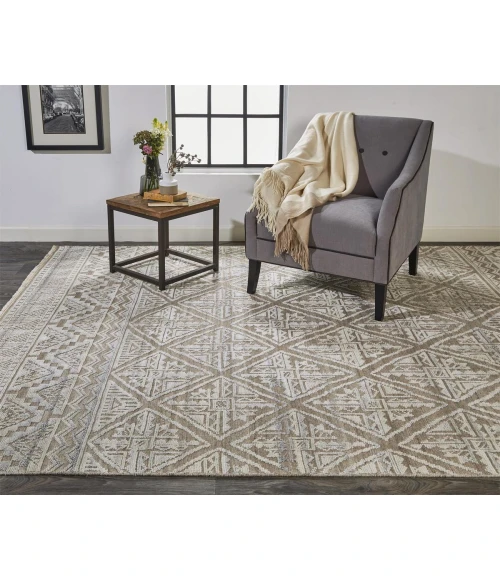 Feizy Payton Farmhouse Diamond, Ivory/Tan/Gray, 9'-6" x 13'-6" Area Rug