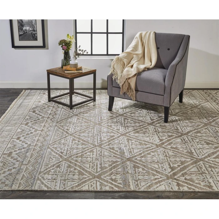 Feizy Payton Farmhouse Diamond, Ivory/Tan/Gray, 9'-6" x 13'-6" Area Rug