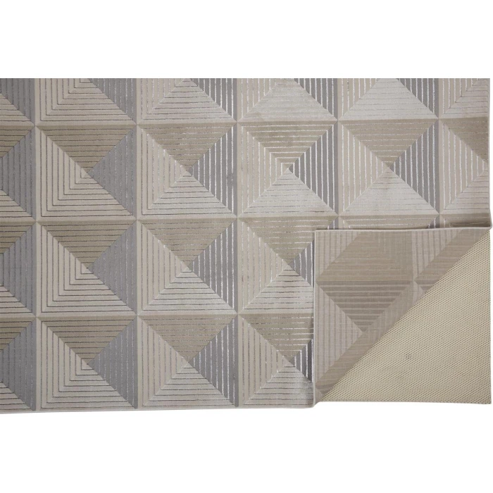Feizy Micah Mid-Century Modern Geometric, Ivory/Gray/Ivory, 9'-2" x 12' Area Rug