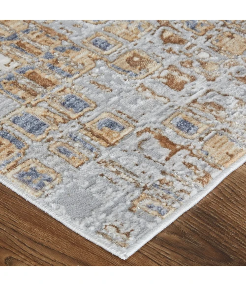 Feizy Laina Mid-Century Modern Geometric, Tan/Ivory/Blue, 3' x 10' Runner