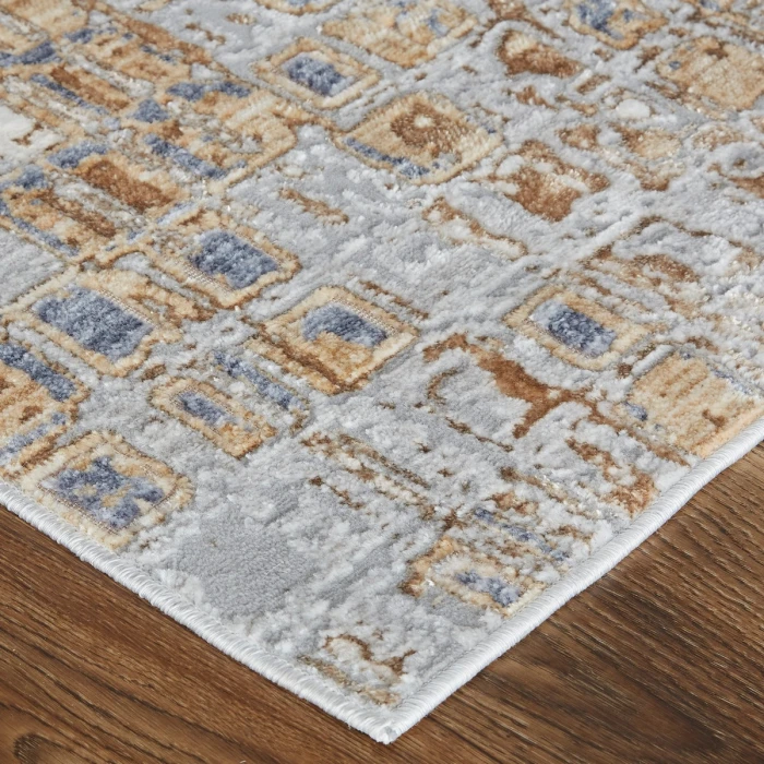 Feizy Laina Mid-Century Modern Geometric, Tan/Ivory/Blue, 3' x 10' Runner