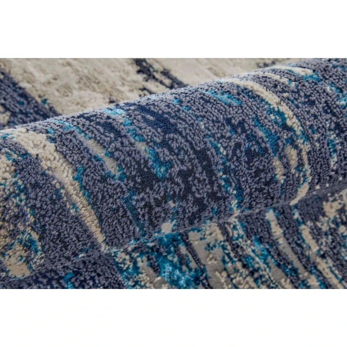 Feizy Indio Industrial Abstract, Tan/Blue/Ivory, 2'-10" x 7'-10" Runner