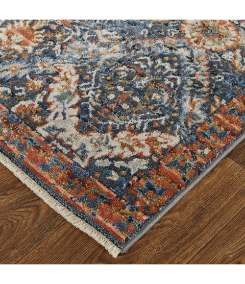 Feizy Kaia Casual Floral & Botanical, Blue/Orange/Ivory, 2'-6" x 10' Runner
