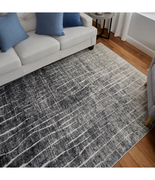 Feizy Kano Industrial Abstract, Black/Gray/Ivory, 2'-7" x 8' Runner