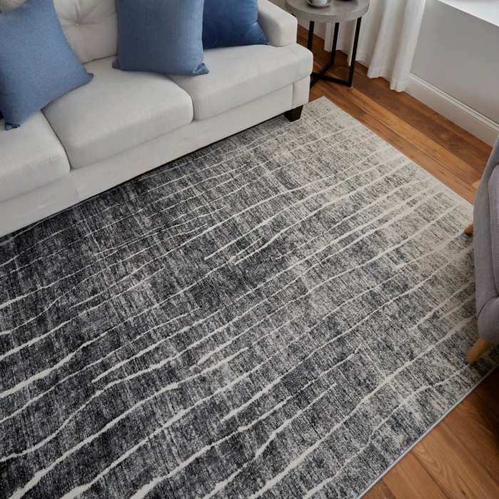 Feizy Kano Industrial Abstract, Black/Gray/Ivory, 2'-7" x 8' Runner