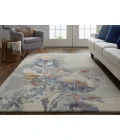 Feizy Dafney Casual Floral & Botanical, Gray/Blue/Orange, 3'-6" x 5'-6" Area Rug