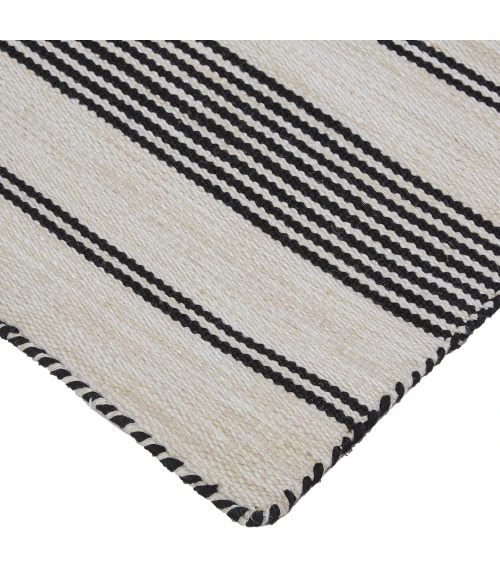 Feizy Duprine Casual Stripes, Black/White/Ivory, 10' x 14' Area Rug
