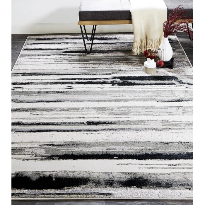 Feizy Micah Industrial Abstract, Silver/Gray/Black, 13' x 20' Area Rug