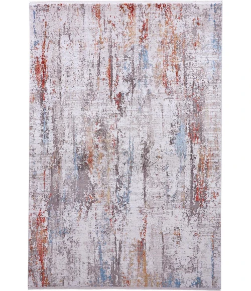 Feizy Cadiz Industrial Abstract, Gray/Red/Blue, 9'-9" x 13'-2" Area Rug